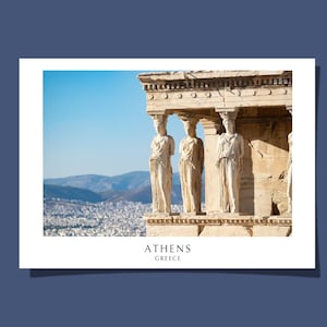 Les cariatides affiche/carte postale Temple de l'Erechthéion Acropole Athènes déesse antique Grèce Parthénon Art impression giclée cadeau roulé sans cadre
