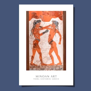 Poster di affresco di ragazzi di boxe, cartolina, palazzo minoico, antica Santorini, Thera, Grecia, dipinto murale, arte, stampa giclée, regalo, arrotolato, senza cornice