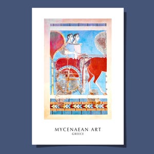 Poster di donne in carrozza, cartolina, affresco miceneo, Grecia, palazzo di Tirinto, dipinto antico, arte dell'età del bronzo, stampa giclée, regalo, arrotolato, senza cornice