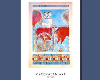 Ladies in Chariot Poster Postkarte Mykenische Fresko Griechenland Tiryns Palast Antike Malerei Bronzezeit Kunst Giclée Druck Geschenk Rolled UNGERAHMT
