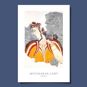 Poster di affresco di donna micenea, cartolina, donne, dea, palazzo di Micene, Grecia antica, dipinto murale, arte, stampa giclée, regalo, arrotolato, senza cornice