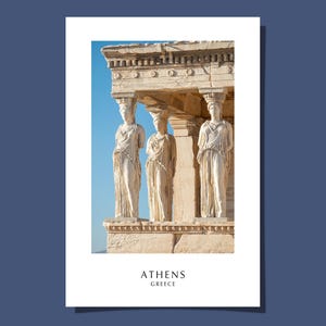 Les cariatides affiche/carte postale Temple de l'Erechthéion Acropole Athènes déesse antique Grèce Parthénon Art impression giclée cadeau roulé sans cadre