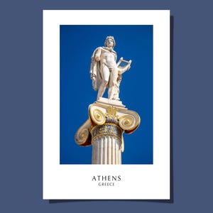 Statua di Apollo Poster/Cartolina Accademia di Atene Tempio neoclassico Colonna Antico Dio Olimpico Grecia Arte Stampa Giclée Regalo Arrotolato SENZA CORNICE