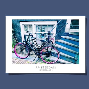 Affiche/carte postale Amsterdam couleurs de la rue lumineuse ville Pays-Bas pays Europe vélo vélo art mural impression giclée cadeau roulé sans cadre