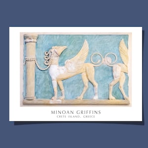 Poster di affresco di grifoni minoici, cartolina, creature mitologiche, palazzo di Cnosso, Grecia antica, dipinto, Creta, arte, stampa giclée, regalo, arrotolato, senza cornice