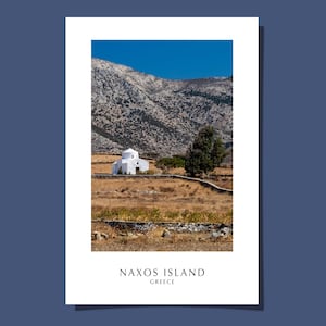 Chiesa di Naxos Grecia Poster Cartolina Greca Mediterraneo Cicladi Isola Bianca Cristiano Monastero Arte Stampa Giclée Regalo Arrotolato SENZA CORNICE
