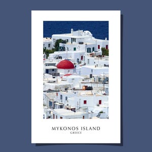 Mykonos Grèce affiche carte postale Cyclades méditerranéennes grecques île de la mer Égée ville bleu blanc Art abstrait impression giclée cadeau roulé sans cadre