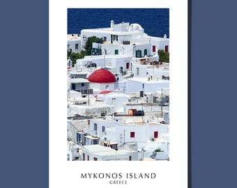 Mykonos Griechenland Poster Postkarte Griechisch Mittelmeer Kykladen Ägäis Insel Weiß Blau Stadt Abstrakte Kunst Giclée Druck Geschenk Rolled UNGERAHMT