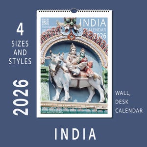 India 2026 Calendar Hindu Temples Gods City Streets Table Book Wall A4 A3 Vertical Horizontal Monthly Organiser Fine Art Print Travel Decor