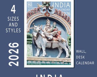 India 2026 Calendar Hindu Temples Gods City Streets Table Book Wall A4 A3 Vertical Horizontal Monthly Organiser Fine Art Print Travel Decor