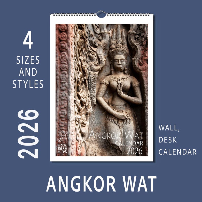 Angkor Wat 2026 Calendar Temple Khmer Cambodia Table Book Wall A4 A3 Vertical Horizontal Monthly Organiser Fine Art Print Travel Decor