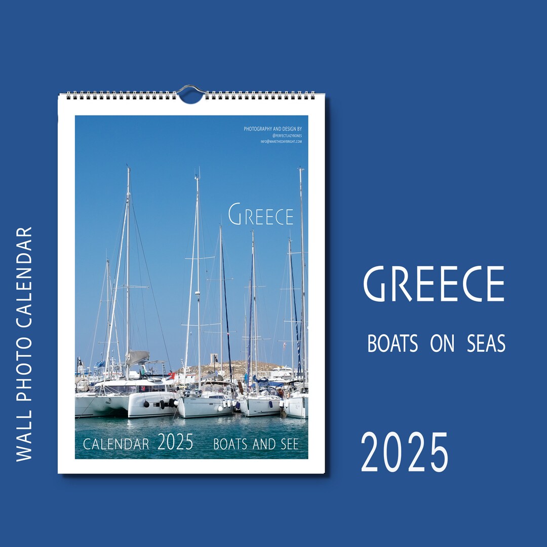 Greece Boats and See 2025 Vertical Wall Photo Calendar A3 A4 Monthly