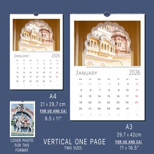 India 2026 Calendar Hindu Temples Gods City Streets Table Book Wall A4 A3 Vertical Horizontal Monthly Organiser Fine Art Print Travel Decor
