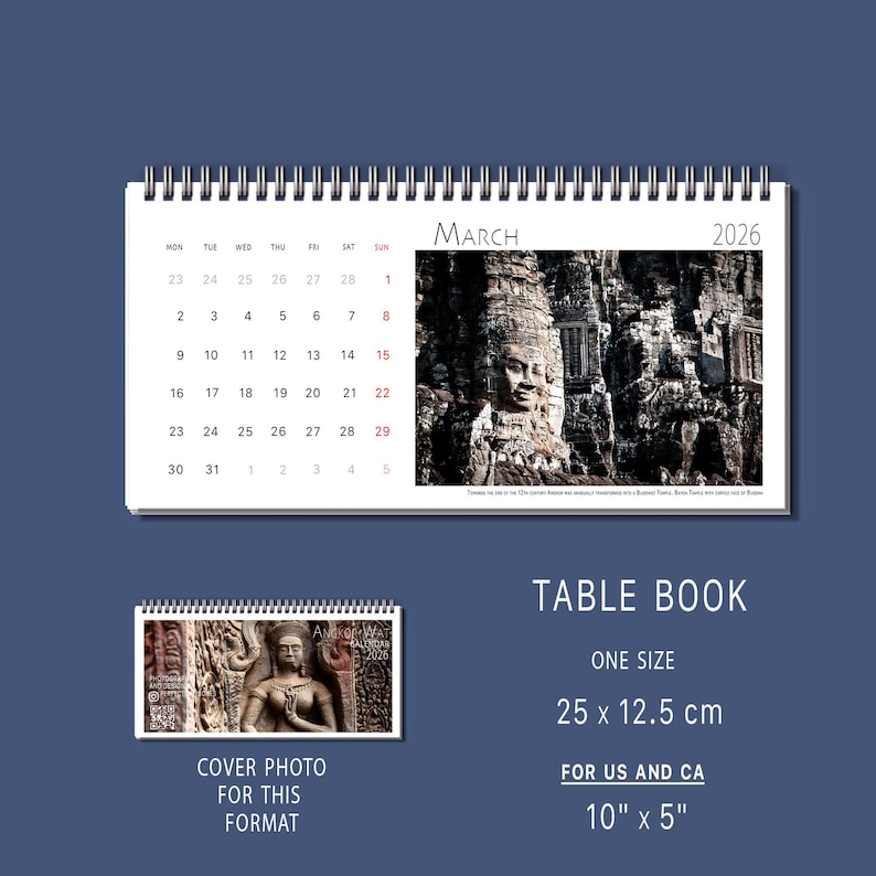 Angkor Wat 2026 Photo Calendar Temple Khmer Cambodia Table Book Wall Vertical Horizontal Monthly Organiser Fine Art Print Travel Decor