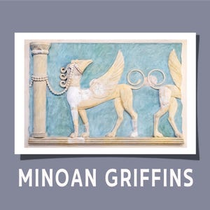 Minoan Griffins Fresco Poster Postcard Mythical Creatures Knossos Palace Ancient Greece Painting Crete Art Giclée Print Gift Rolled UNFRAMED