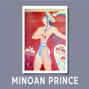Minoan Prince Fresco Poster Postcard Greece Knossos Palace Ancient Painting Bronze Age Mural Crete Art Giclée Print Gift Rolled UNFRAMED