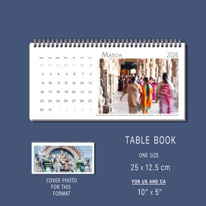 India 2026 Calendar Hindu Temples Gods City Streets Table Book Wall A4 A3 Vertical Horizontal Monthly Organiser Fine Art Print Travel Decor
