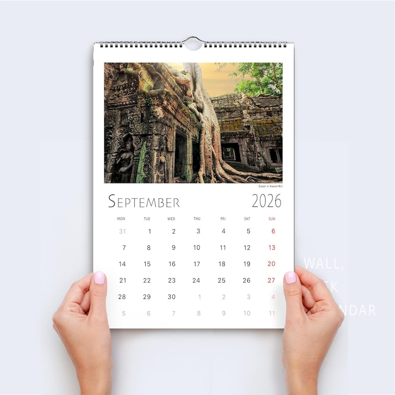 Angkor Wat 2026 Calendar Temple Khmer Cambodia Table Book Wall A4 A3 Vertical Horizontal Monthly Organiser Fine Art Print Travel Decor