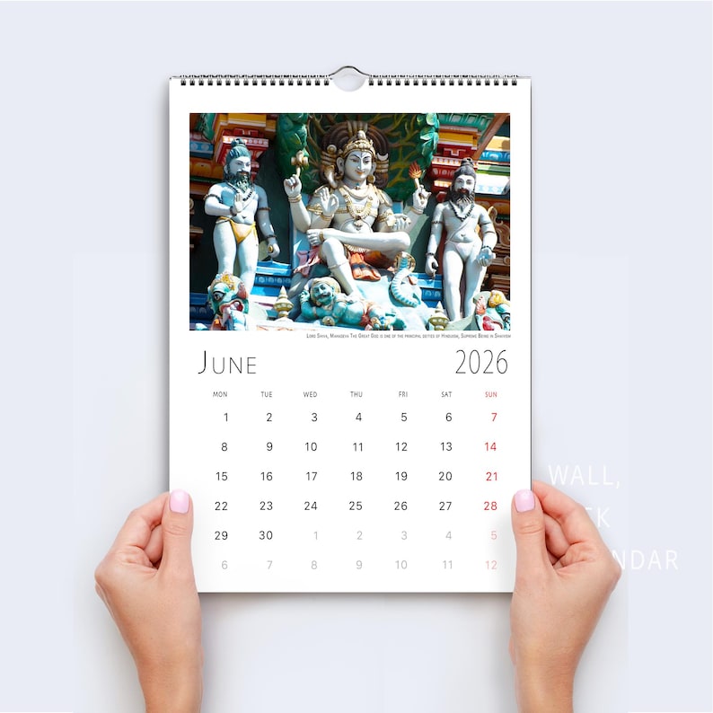India 2026 Calendar Hindu Temples Gods City Streets Table Book Wall A4 A3 Vertical Horizontal Monthly Organiser Fine Art Print Travel Decor