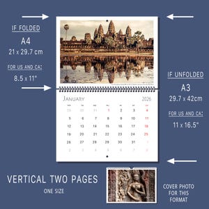 Angkor Wat 2026 Photo Calendar Temple Khmer Cambodia Table Book Wall Vertical Horizontal Monthly Organiser Fine Art Print Travel Decor