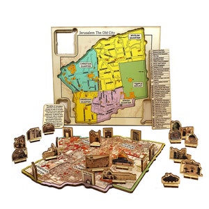 Carte de Jérusalem - La vieille ville - puzzle éducatif en bois - jouets Montessori - art laser - jouets éducatifs pour enfants - non toxique - fait main