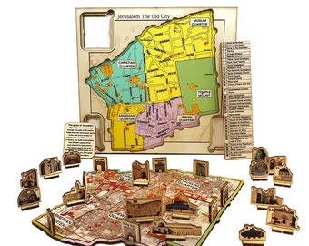 Map of Jerusalem - The Old City -  wooden educational puzzle - Montessori toys - laser art - educational toys for kids - non-toxic -handmade