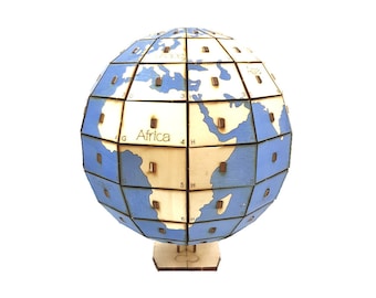 Globe - 3D houten puzzel - laser art modelbouwpakket - gekleurd - educatief speelgoed voor kinderen - handgemaakt