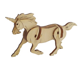 Unicorn 3D Wooden Puzzle Kit: Non-Toxic Laser Cut Model (Set of 2)