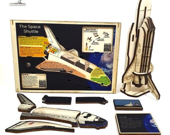 Set van 2 Space Shuttle-puzzels - Montessorispeelgoed - educatieve houten puzzel - educatief speelgoed voor kinderen en peuters - niet giftig