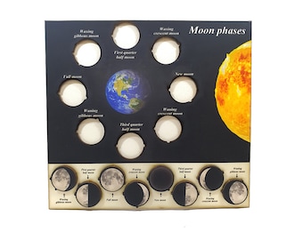 Moon Phases educational wooden puzzle - Montessori toys - educational non-toxic toys for kids and toddlers - colored - handmade