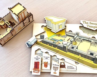 Set of 2 Second Temple Puzzles - Bible Stories - non-toxic colored 3D wooden puzzles, laser art construction models, toys for kids & adults
