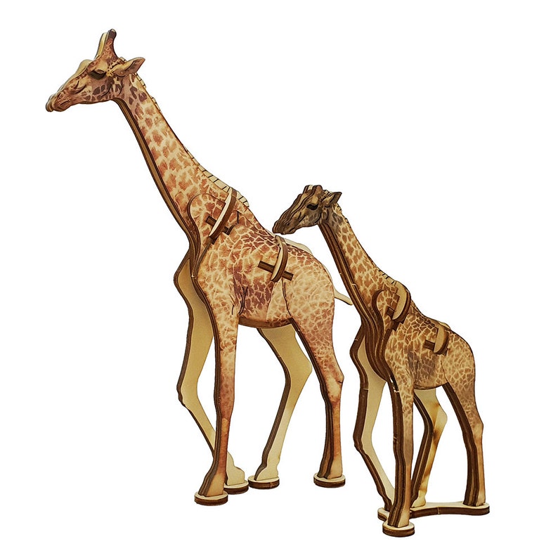 Giraffe 3D wooden puzzle laser art model construction kit Etsy