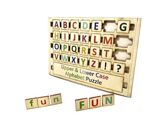 ABC Alphabet (lower & uppercase) – non-toxic educational toys for kids and toddlers - colored wooden puzzle - handmade