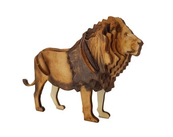 Lion - 3D wooden animal puzzles laser art model construction kit - colored - handmade - children's educational arts & crafts