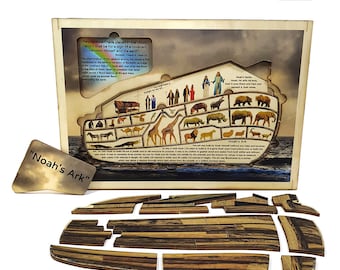 Noah&#39;s Ark Facts - educational wooden puzzles - laser art - Bible Stories - non-toxic toys - kids and toddlers - handmade Judaica