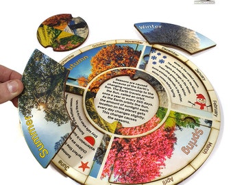 Houten puzzel Montessori seizoenen van het jaar: educatief speelgoed