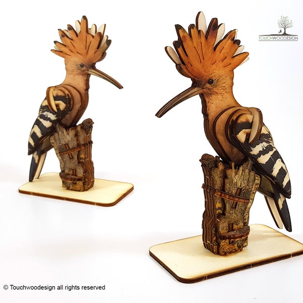 Hoopoe bird - 3D wooden puzzles laser art model construction kit - colored - handmade - non-toxic educational toys for children & adults