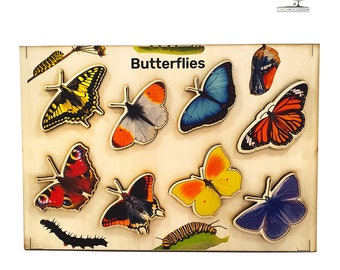 Houten Montessori-puzzel levenscyclus vlinder: educatief speelgoed