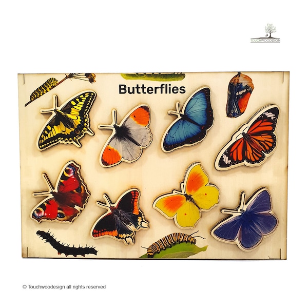 Butterflies - educational Montessori wooden puzzle - laser art - educational toys for kids and toddlers - non-toxic - handmade