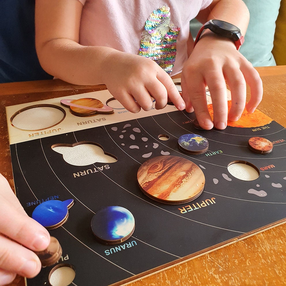 Solar System & the Planets Montessori Toys Educational Wooden Puzzle  Educational Toys for Kids and Toddlers Non-toxic Handmade 