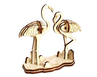 Flamingos - 3D wooden puzzles laser art model construction kit - colored - handmade - non-toxic educational toys for children & adults