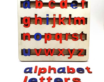 Montessori Movable Alphabet Wooden – lowercase - non-toxic educational toys for kids and toddlers - colored wooden puzzle - handmade