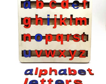 Montessori Movable Alphabet: Colored Wooden Puzzle, Non-Toxic Toy
