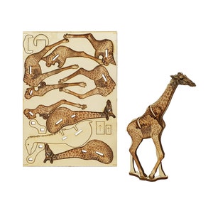 Giraf - houten 3D-puzzel laser art modelbouwpakket - gekleurd - handgemaakt - diereneducatief knutselen voor kinderen