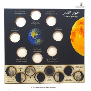 Arabic Moon Phases educational wooden puzzle - Montessori toys - educational toys for kids - non-toxic - colored - handmade