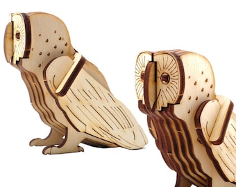 Barn Owl - 3D wooden puzzles laser art model construction kit - colored - handmade - non-toxic educational toys for children & adults