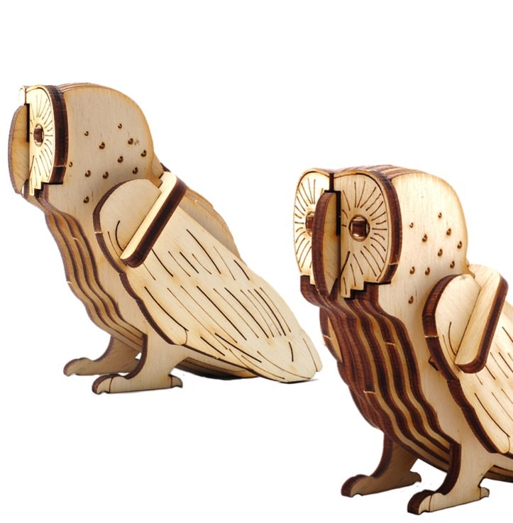 Barn Owl 3D Wooden Puzzle Kit: Laser Cut Model, Non-Toxic Toy