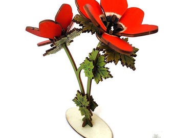 Houten anemoonmodel - bloemdessin
