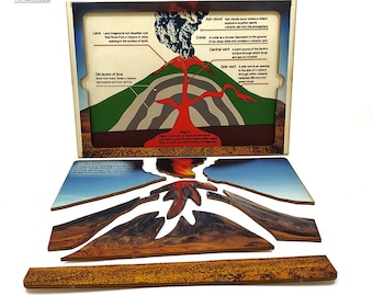 Vulkaanpuzzel: houten montessorispeelgoed, laserkunst