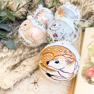 Hand Painted Glass Bauble, Christmas decor, forest animals decoration